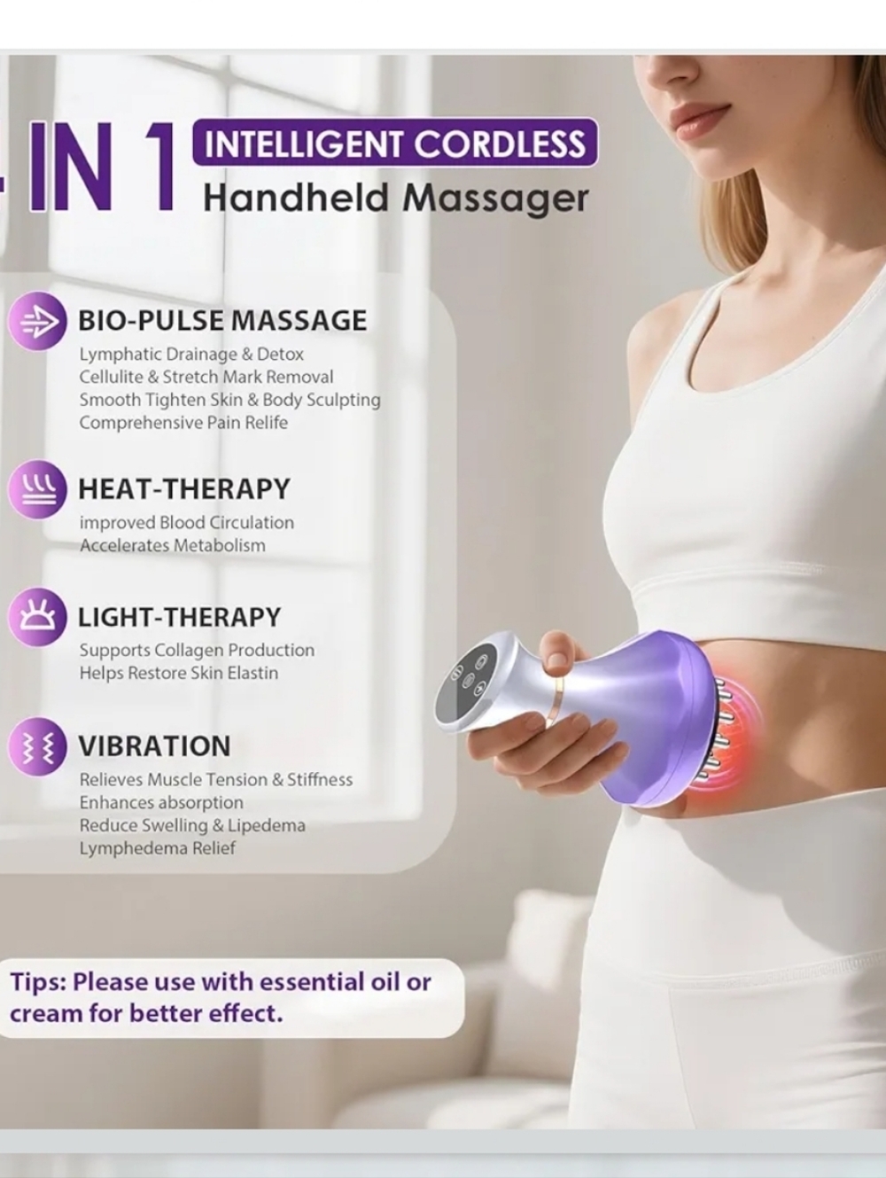 Purple Handheld 4-in-1 Body Massager. Lymphatic Drainage Body Sculpting - Picture 2 of 7